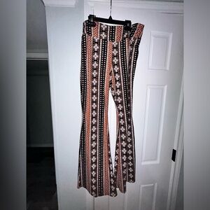 No Boundaries Black and Orange Patterned Flare Pants